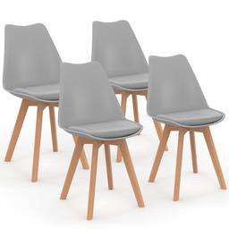IDMarket SARA Lot de 4 chaises scandinaves gris clair, pieds hévéa
