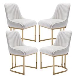 chairus Lot de 4 chaises velours blanc, mousse 12 cm et pieds métal