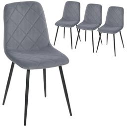HOMCOM Lot de 4 chaises rembourrées dossier haut, façon velours gris
