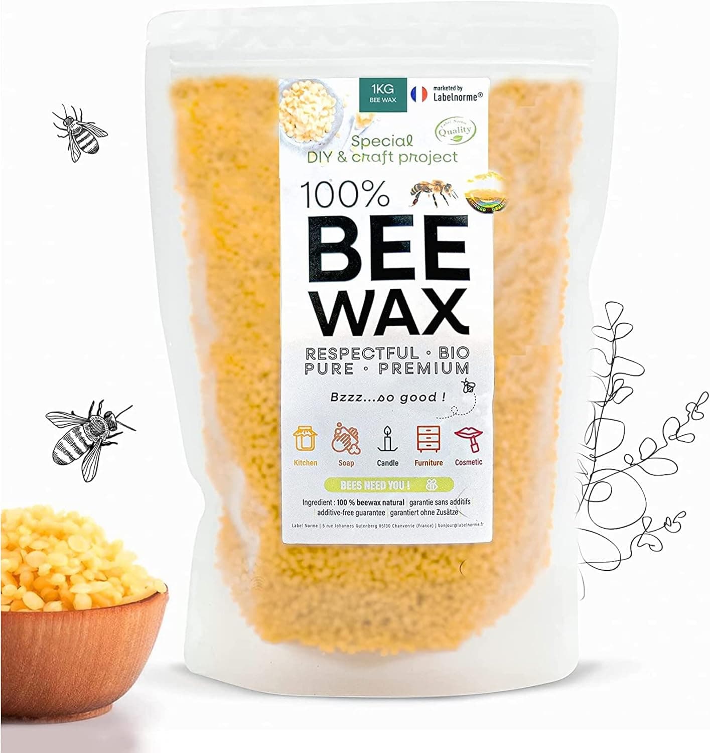 Cire d'abeille en pastilles cosmétique