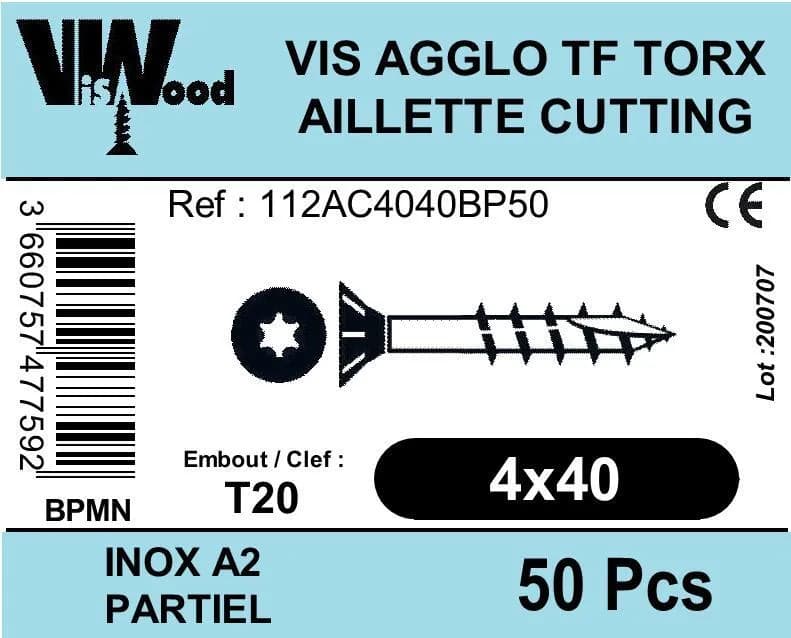 Vis a bois 4x40mm lot 50