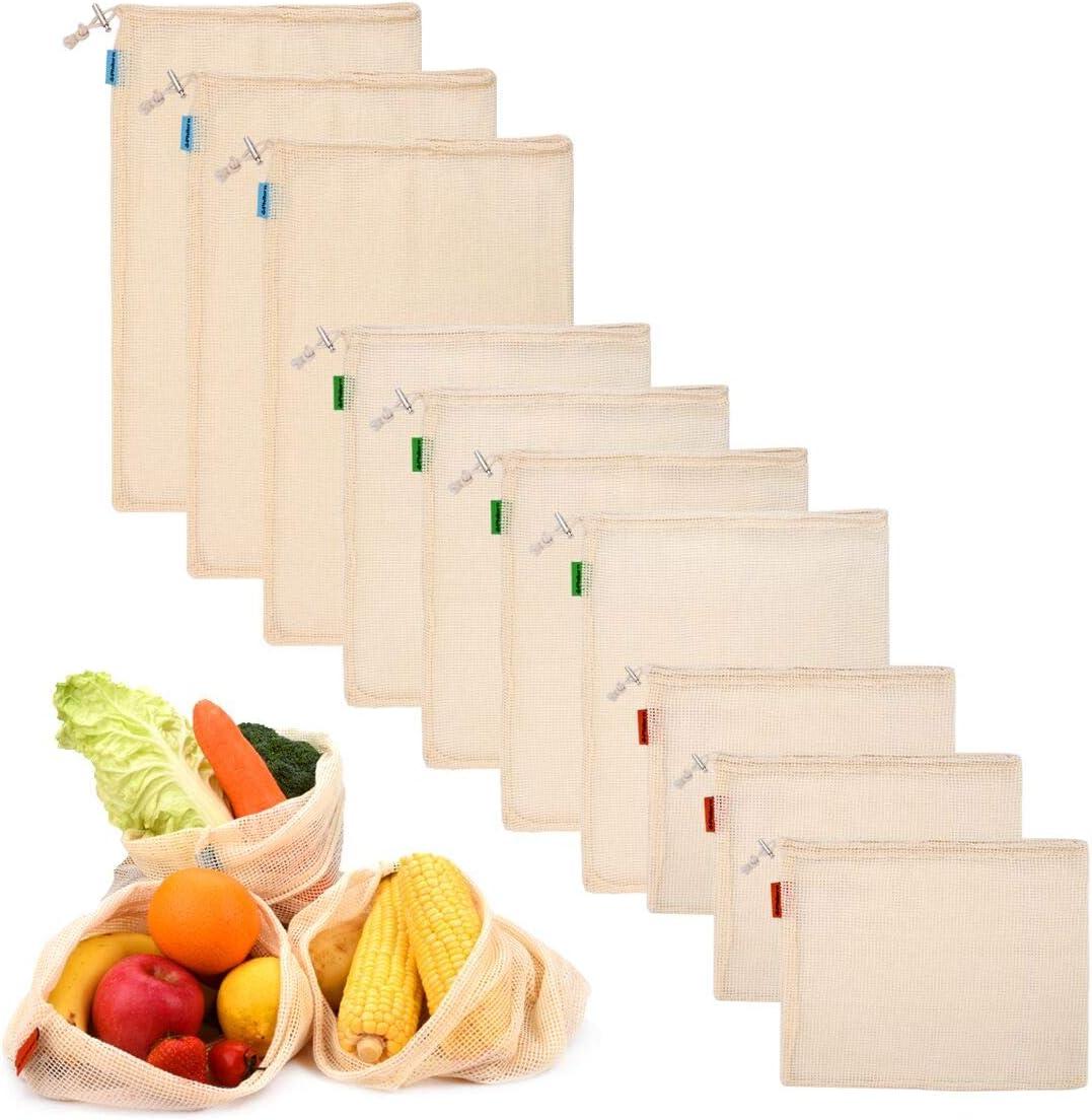 PHILORN Lot de 10 sacs réutilisables en coton pour fruits et légumes