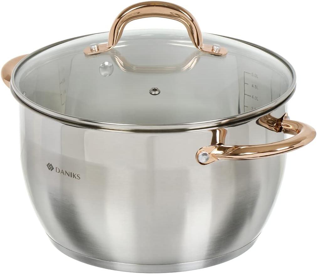 Faitout inox Daniks 24 cm 4,3 L avec couvercle verre (tous feux, induction)