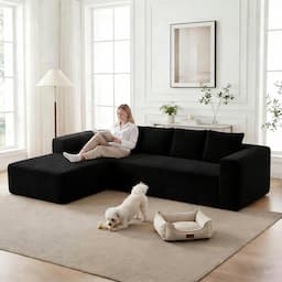 Yihomfy Canapé d'angle modulable « nuage » 3 places avec méridienne, velours côtelé noir