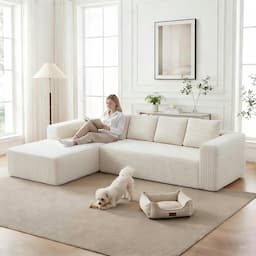 Yihomfy Canapé d'angle modulable « nuage » 3 places en L, velours côtelé beige (déhoussable)