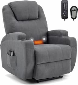 TactFire Fauteuil relax électrique (160°, massage + chauffage, tissu lin)