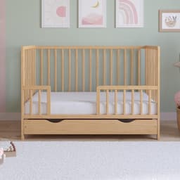 Love For Sleep Asher Lit bébé convertible 120x60 avec matelas et grand tiroir (pin naturel)