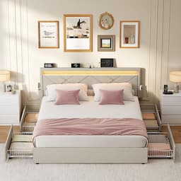 VASAGLE Lit double 140 x 190 (multiprise, 4 tiroirs, sans sommier)