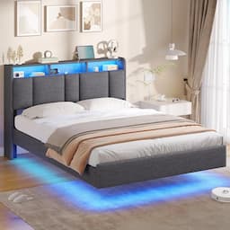 AOGLLATI Lit double 140 x 190 effet flottant (LED, lin gris foncé)