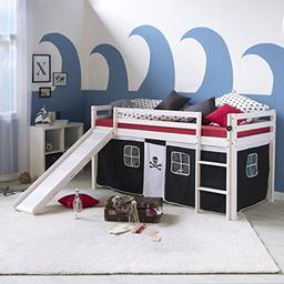 Homestyle4u lit mezzanine enfant 90x200 blanc avec toboggan