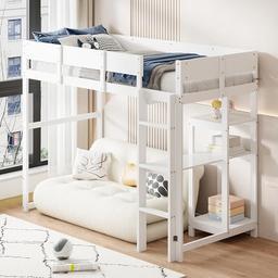 luckdect lit mezzanine pin massif 90x200 avec bureau et étagère