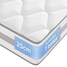 INMOKO Matelas 140x190 cm Ressorts Ensachés 25 cm, 7 Zones, Réversible