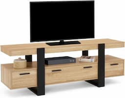 IDMarket Phoenix (140 cm, 3 tiroirs, effet loft bois et noir)