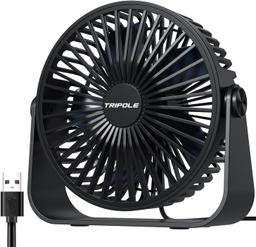 TriPole Ventilateur de bureau USB, 3 vitesses, réglable à 360°
