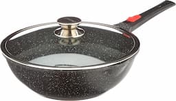 Kamberg Wok 30 cm (manche amovible, revêtement pierre, couvercle verre)