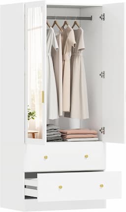 HOMCOM - armoire 2 portes avec miroir et 2 tiroirs, 80 cm
