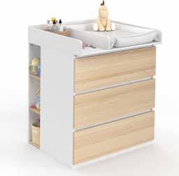 IDMarket Ambre Commode à langer évolutive 3 tiroirs (hêtre et blanc)