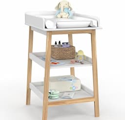 IDMarket MAHE Table à langer 2 étagères (hêtre et blanc)