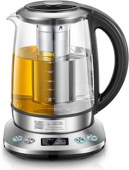 FOHERE Bouilloire verre 1,7 L (6 programmes thé préréglés, 40-100 °C, infuseur amovible, maintien au chaud 120 min)