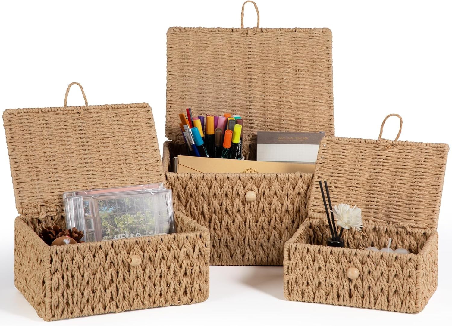 Otauoaea Lot 3 Paniers avec Couvercles Osier