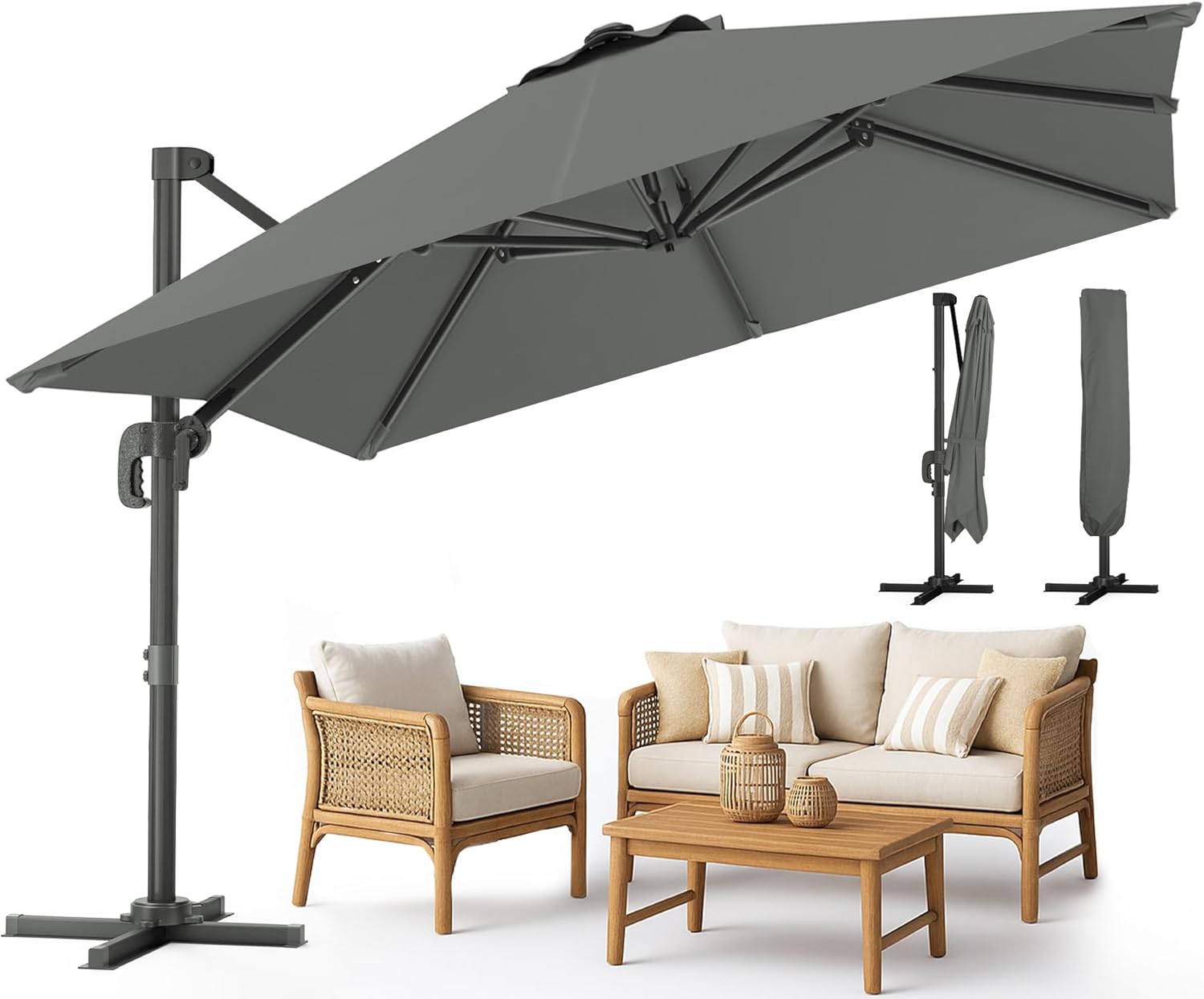 Vounot Parasol Déporté Carré 3x3 m Gris Foncé