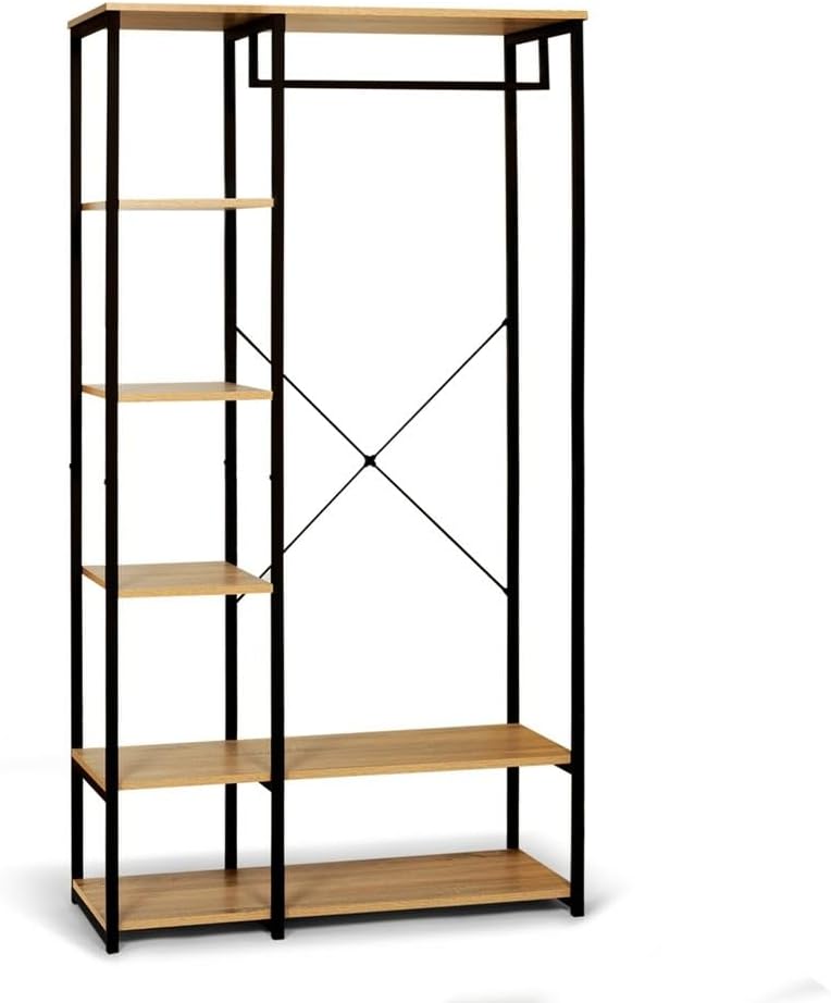 FACILITYS Dressing 6 Étagères Métal Noir Effet Bois