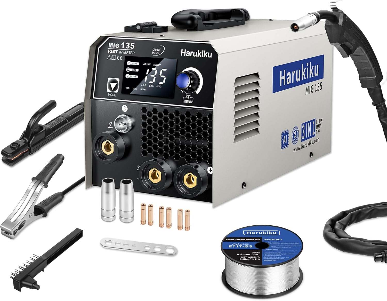 Harukiku 135A Poste à Souder 3-en-1 MIG/MMA/Lift TIG