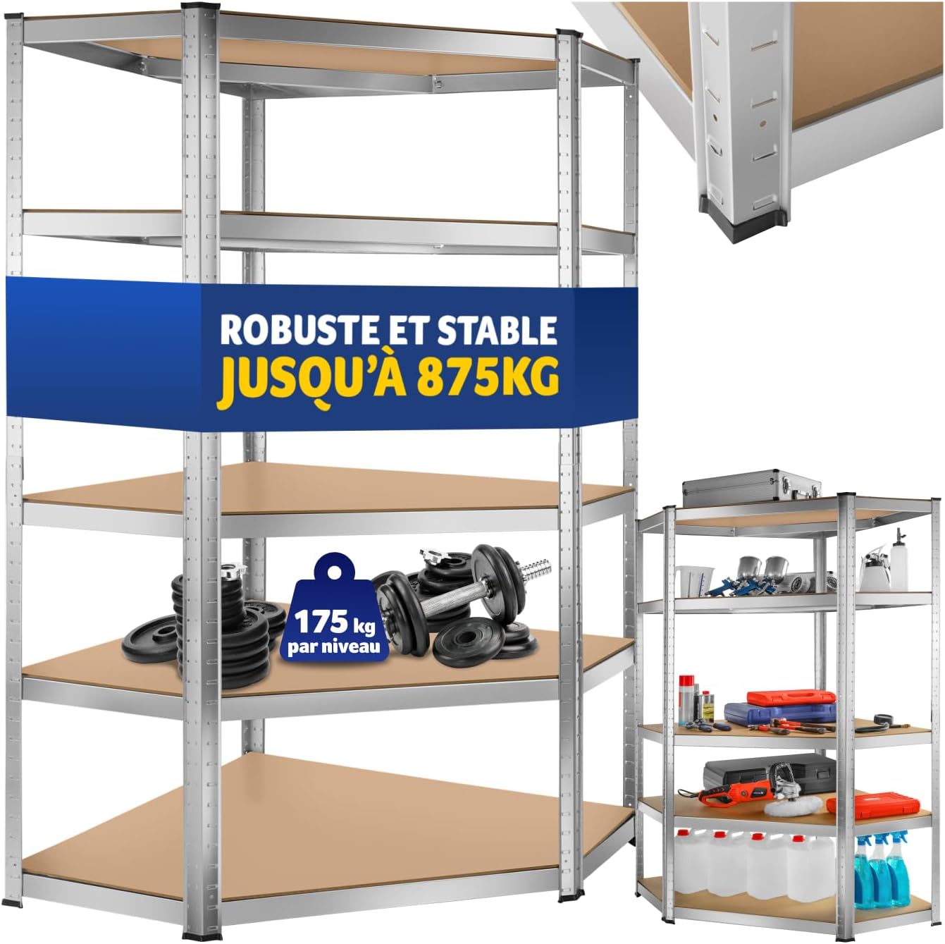 tectake Étagère d'angle 5 tablettes 875 kg