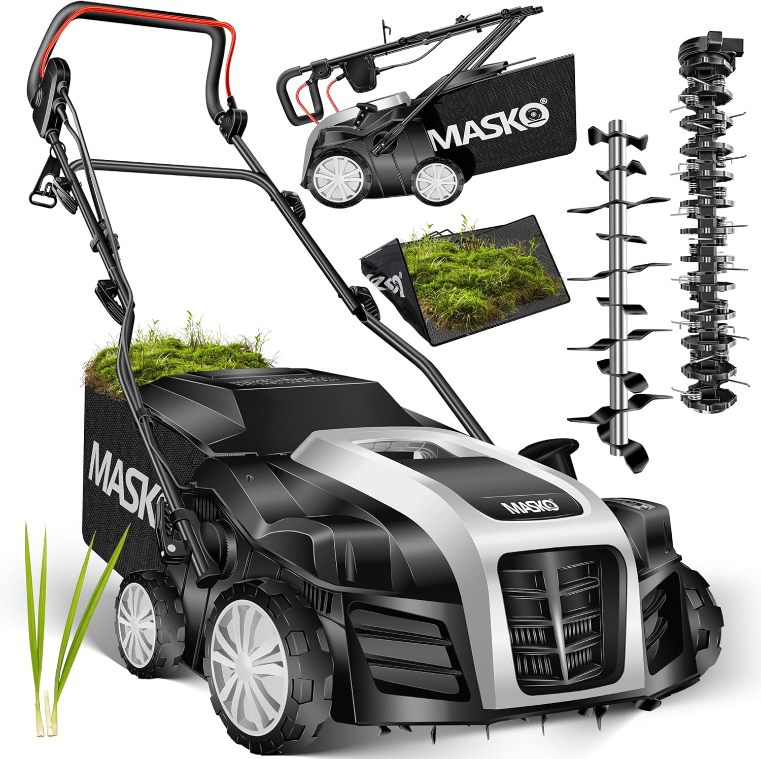 MASKO 1800W scarificateur/aérateur 2-en-1 bac 55L