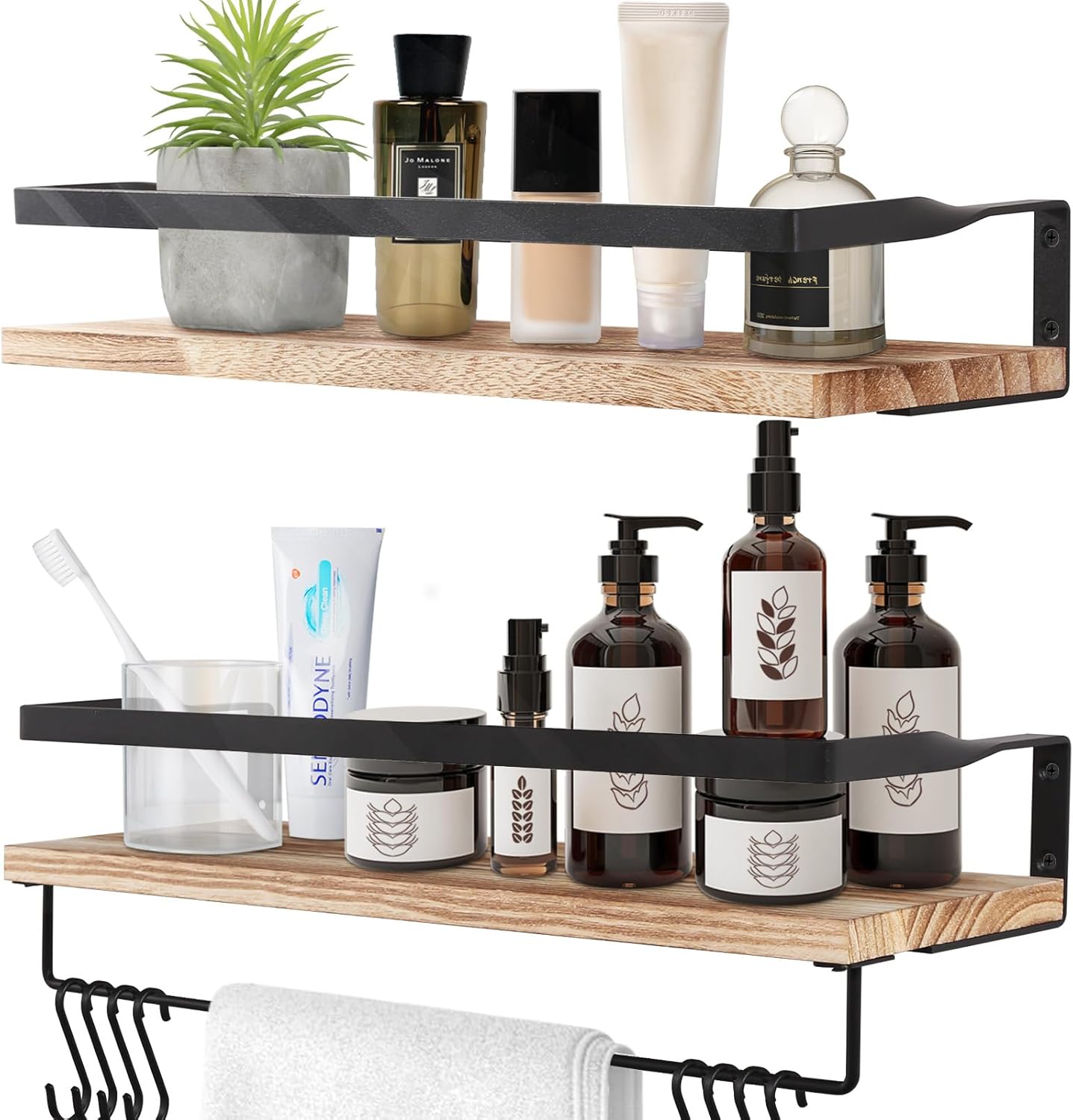 Uten Étagère Murale avec Porte-Serviettes et Crochets (lot de 2, 42 cm)