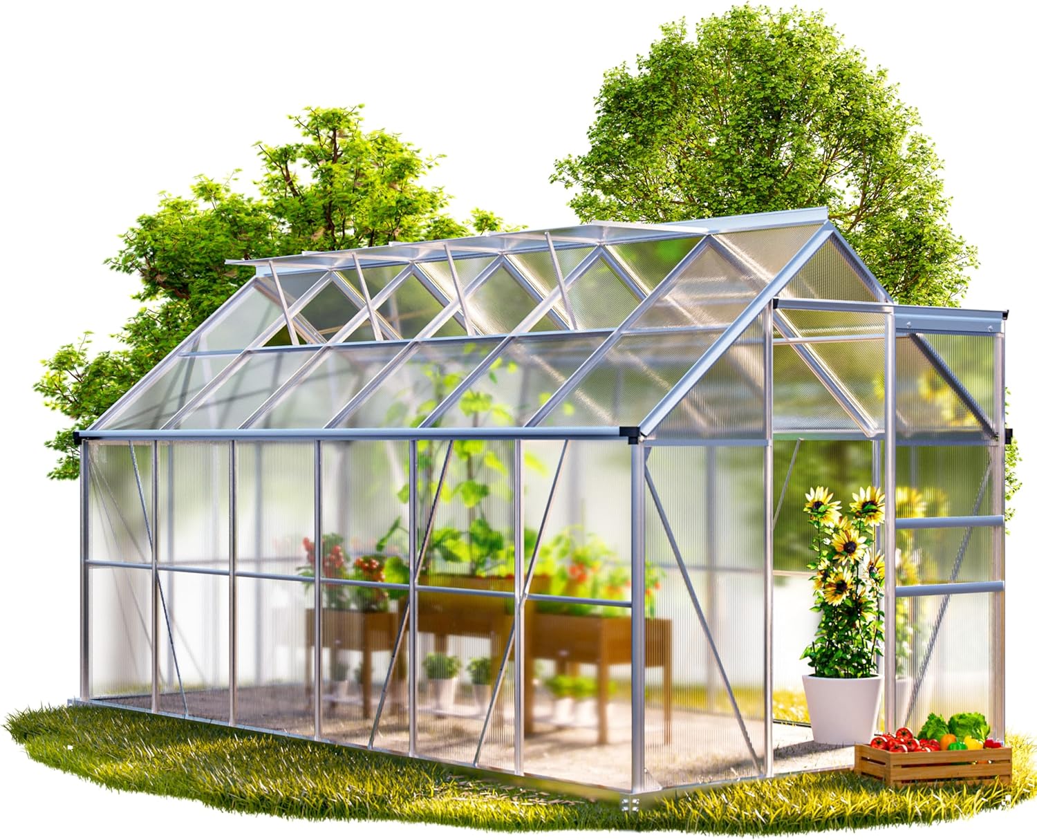 GARDEBRUK Serre Aluminium Polycarbonate 380x190 cm (4 lucarnes)