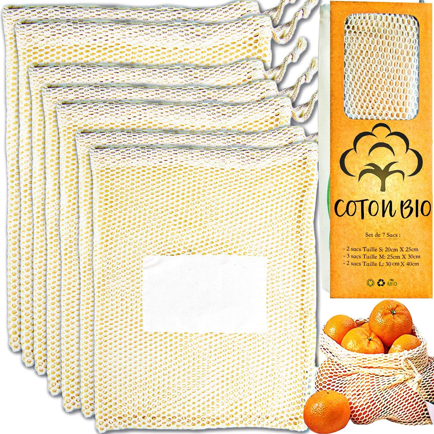 Lot sacs réutilisables vrac en coton