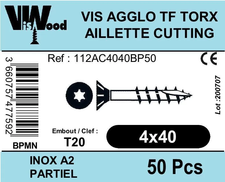 Vis a bois 4x40mm lot 50